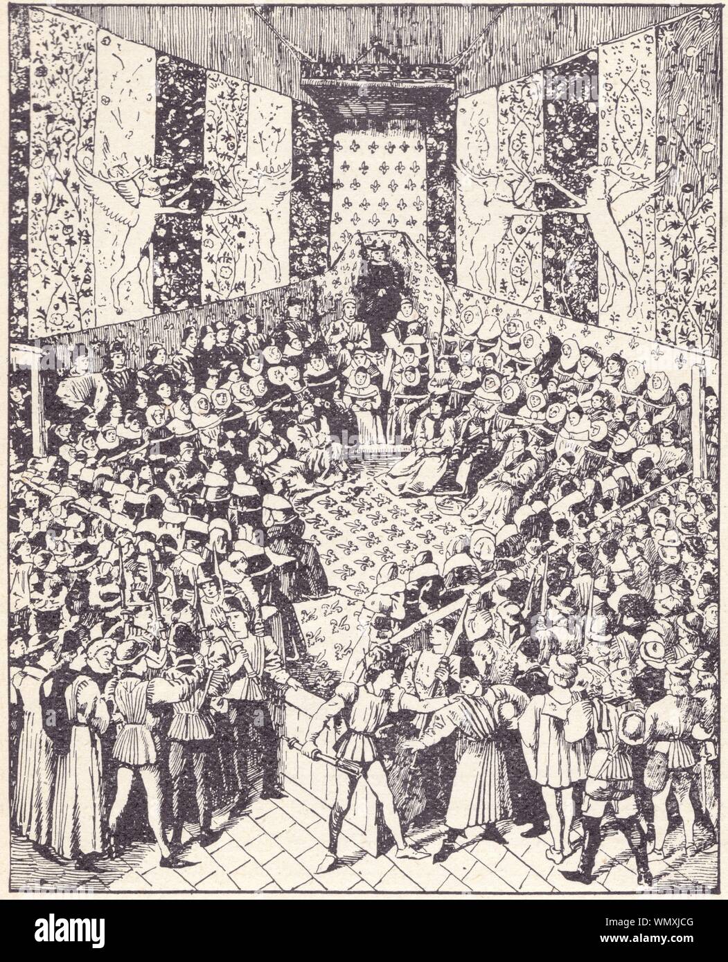 Charles VII présidant le procès du Duc d'Alençon .1458. Miniature de Jean Fouquet. Stock Photo