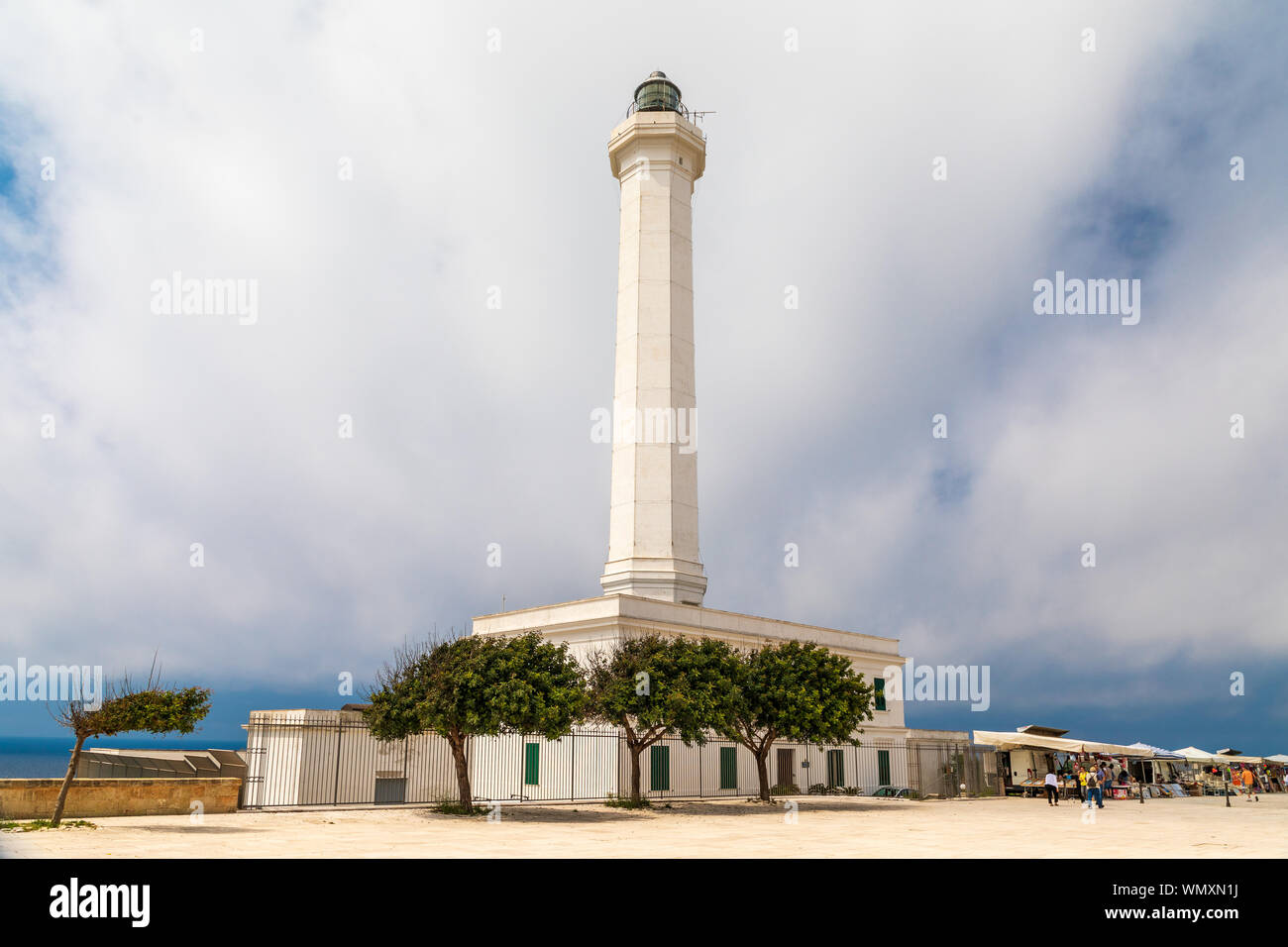 Italy, Apulia, Province of Lecce, Castrignano del Capo, Santa Maria di Leuca. Lighthouse at the Sanctuary, or Basilica, Santa Maria De Finibus Terrae Stock Photo