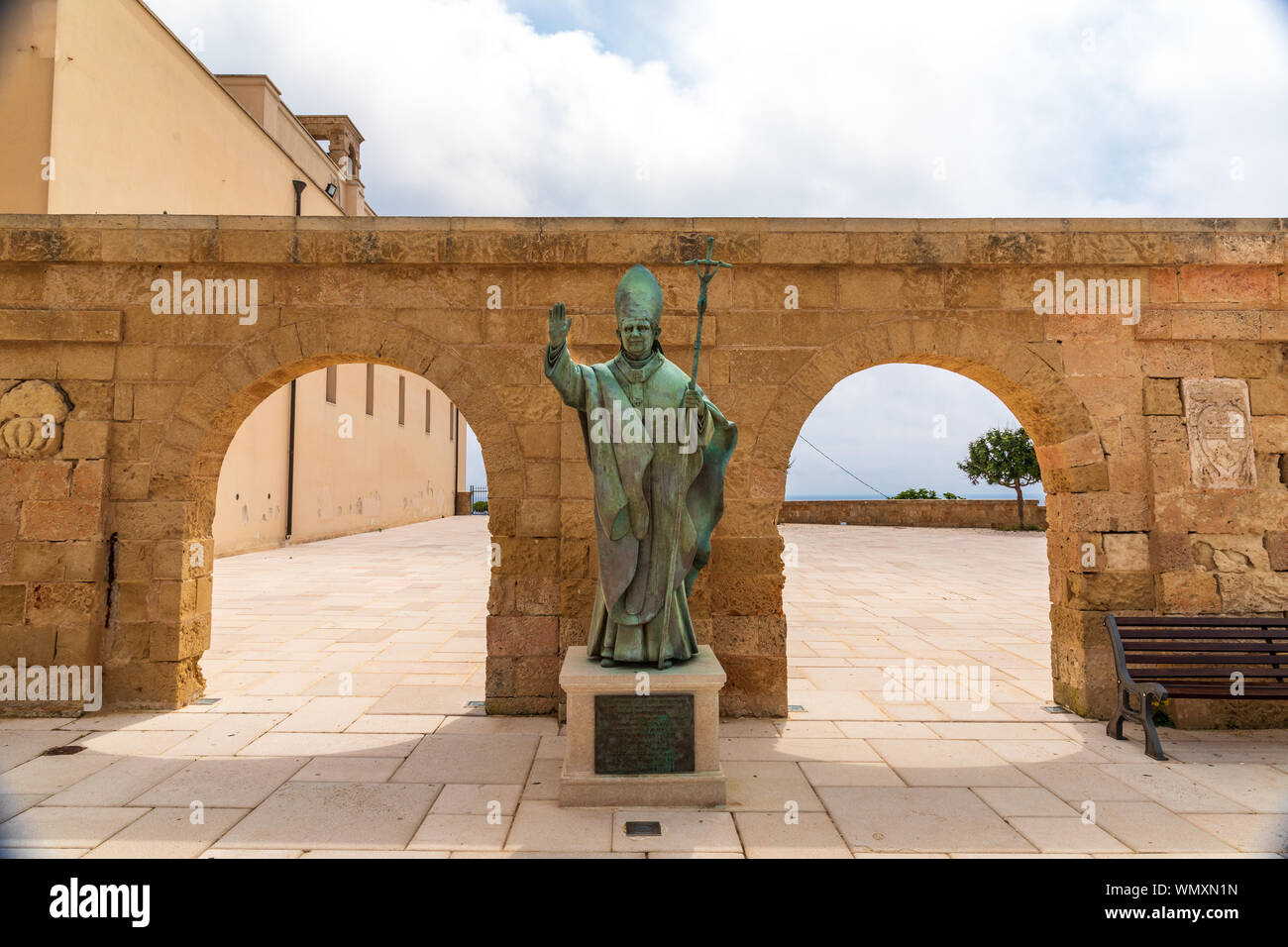 Italy, Apulia, Province of Lecce, Castrignano del Capo. June 05, 2019. Statue of Pope Benedict XVI. Stock Photo