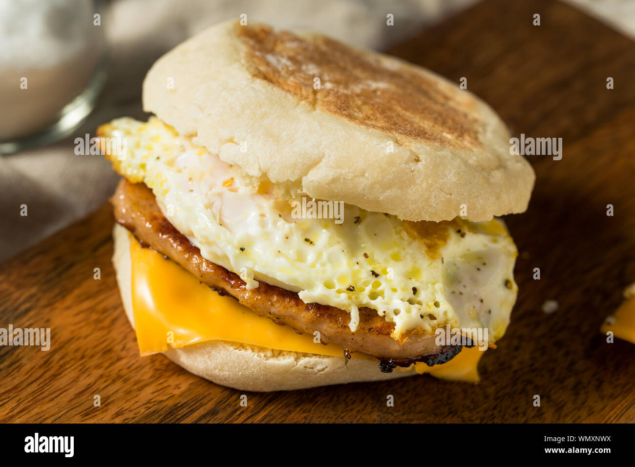 Homemade Pork Roll Egg Sandwich with Cheese Stock Photo