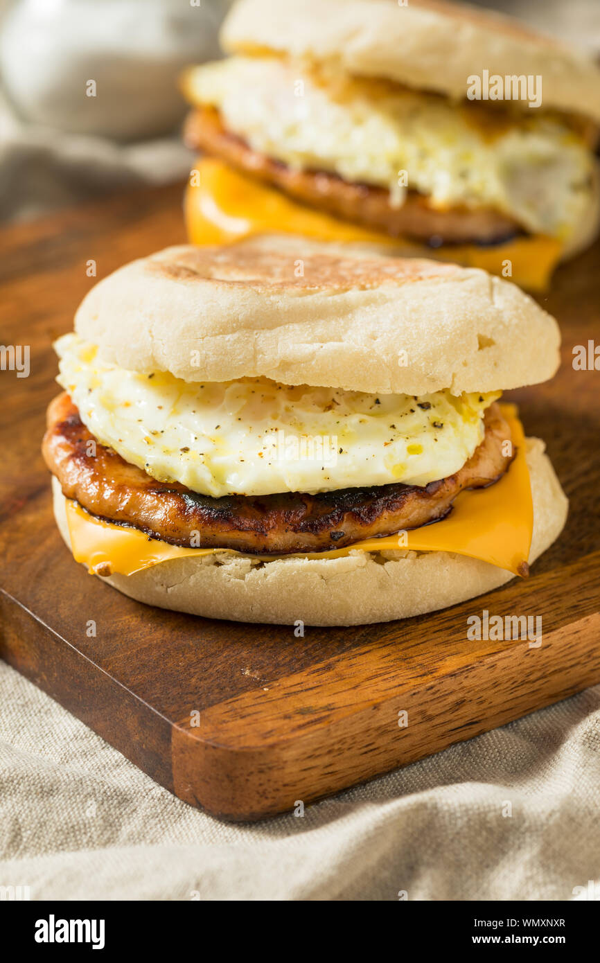 Homemade Pork Roll Egg Sandwich with Cheese Stock Photo