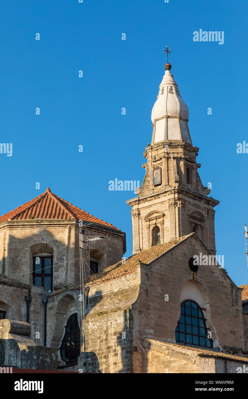 Italy, Apulia, Metropolitan City of Bari, Monopoli. Basilica of the Madonna della Madia. Bell tower. Stock Photo