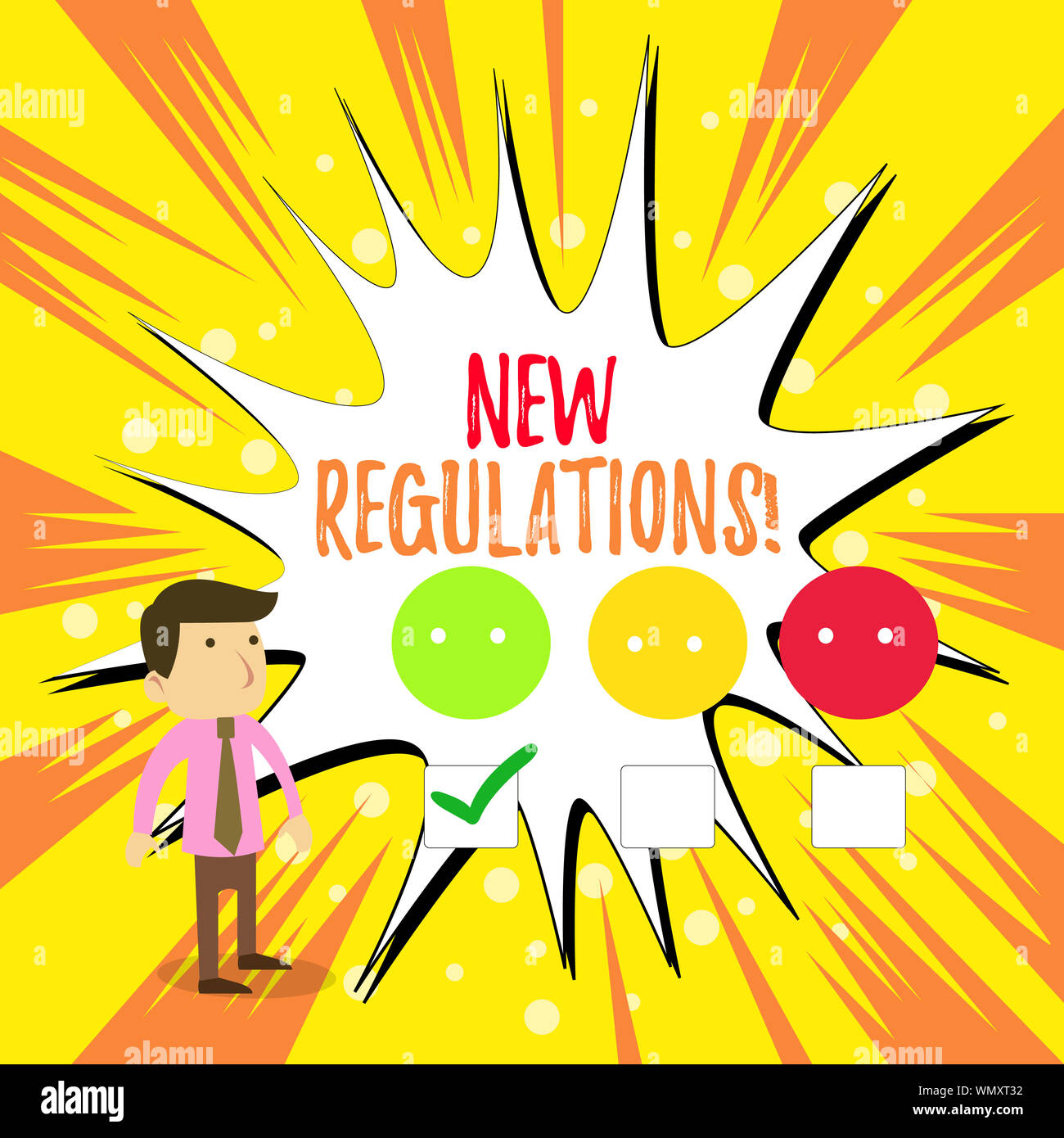 Writing note showing New Regulations. Business concept for rules made ...