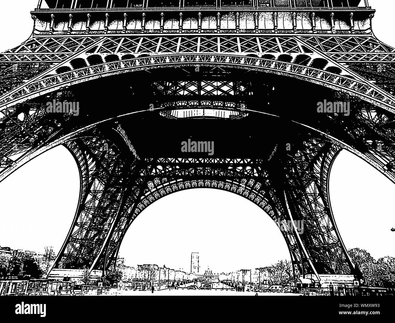 Black and white illustration of the Eiffel Tower structure Stock Photo