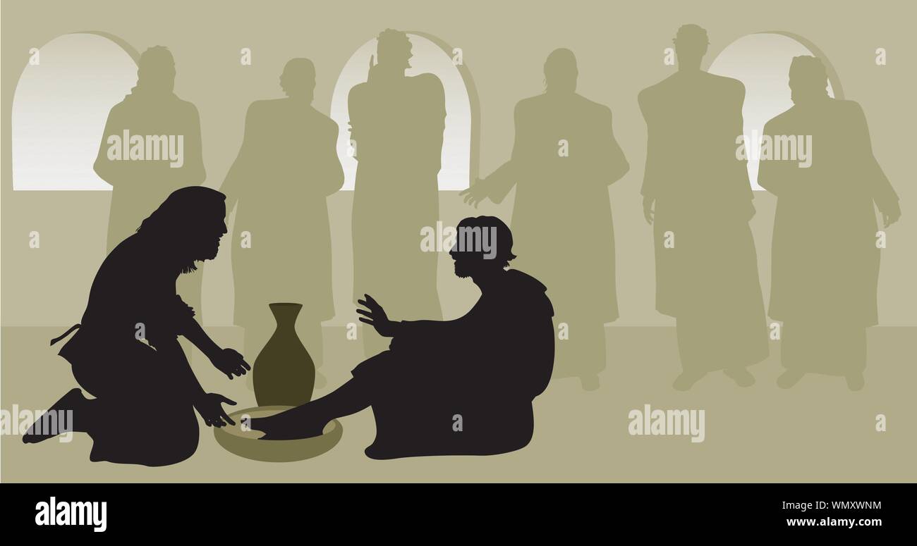 Jesus washing apostles feet stock vector image art alamy