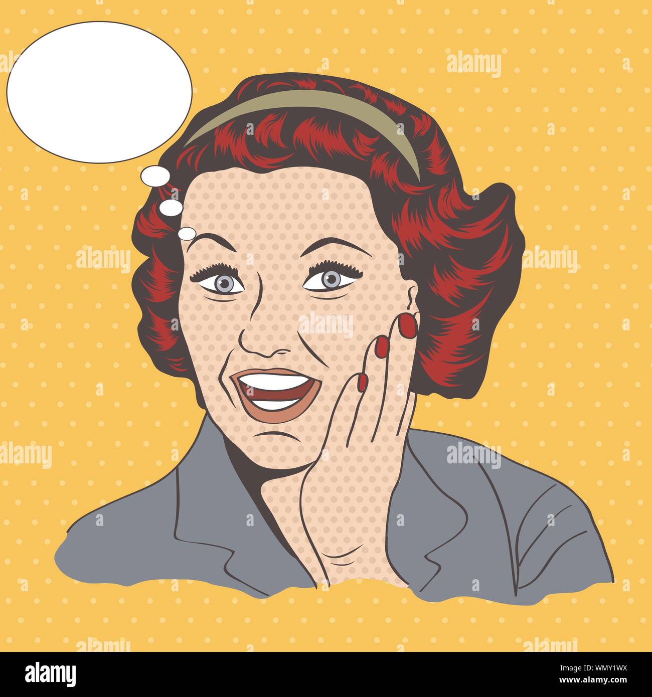 happy woman, commercial retro clipart illustration Stock Vector