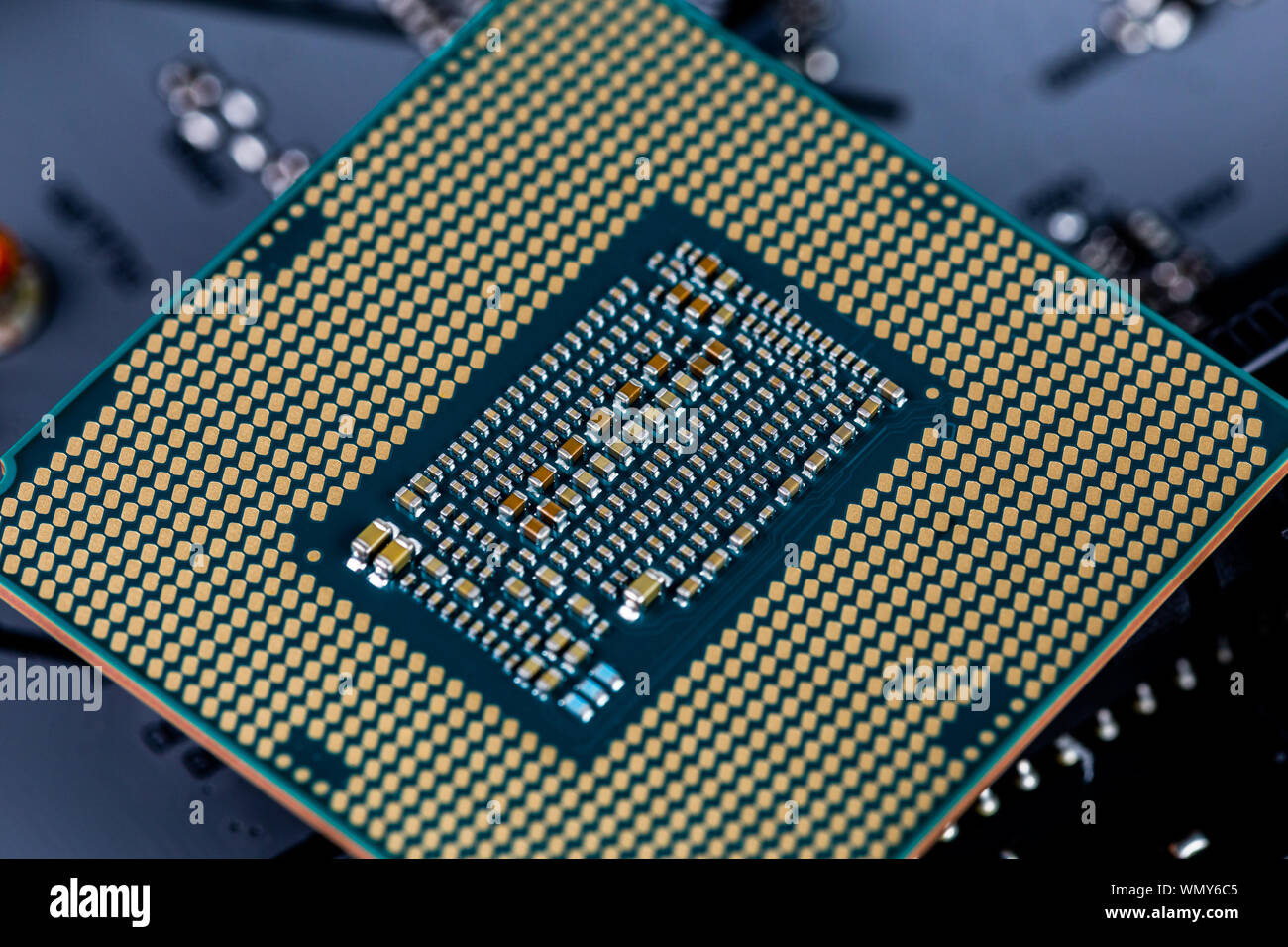 back side of modern lga 1151v2 central processor unit - closeup with  selective fcus and blur Stock Photo - Alamy