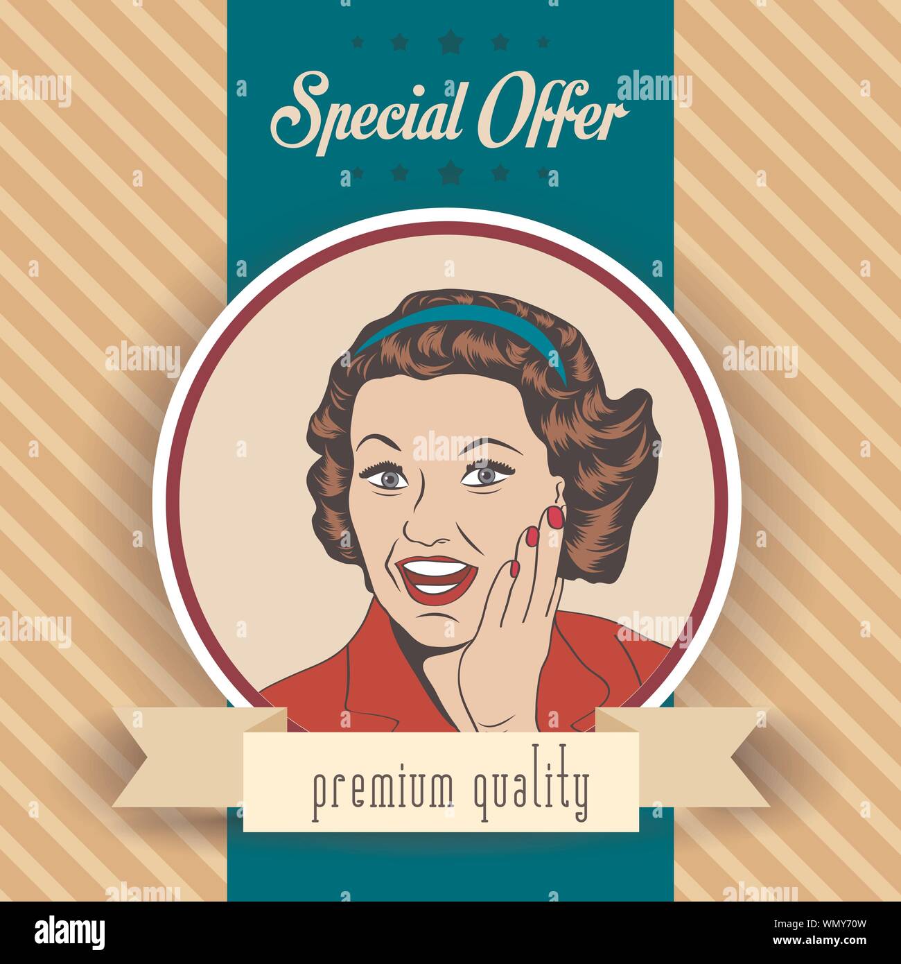 happy woman, commercial retro clipart illustration Stock Vector