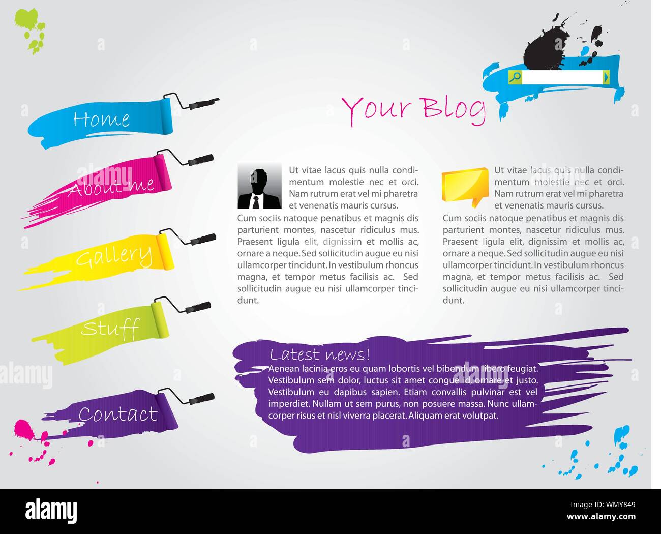 Cool painted website template design Stock Vector