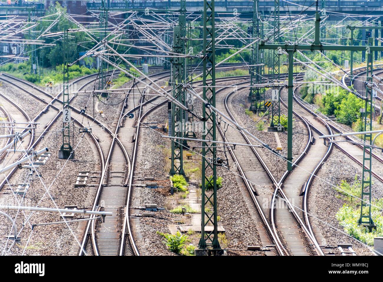 High Angle View Of Railroad Junctions Stock Photo
