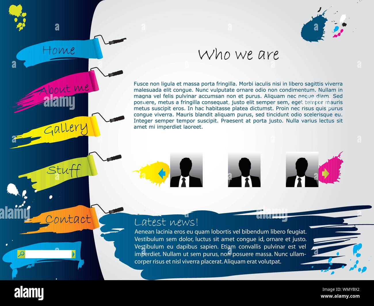 Painted website template with paint roller Stock Vector