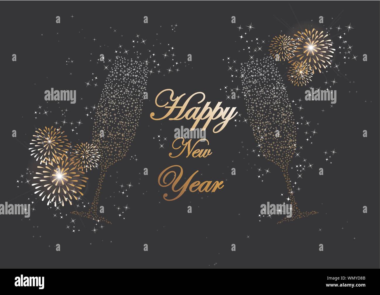 Happy new year 2014 champagne fireworks greeting card Stock Vector ...