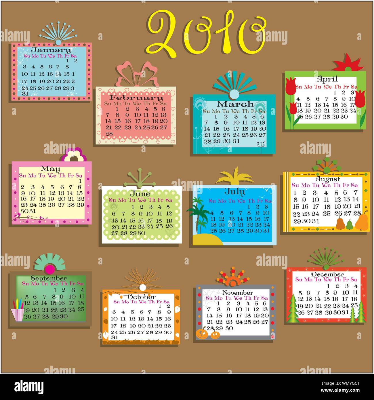 Colorful Calendar For 2010 Stock Vector Image & Art - Alamy