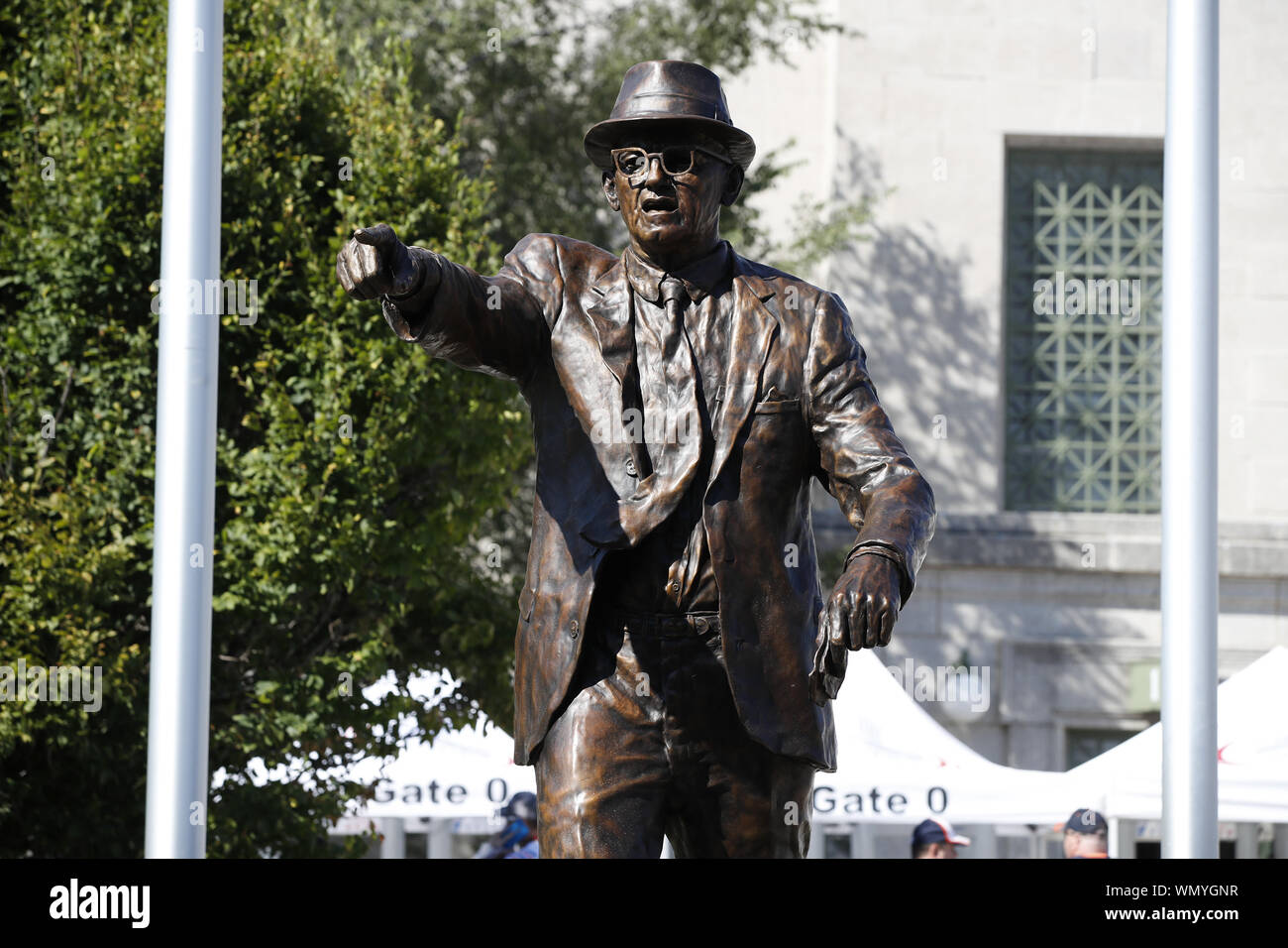 Chicago, United States. 05th Sep, 2019. The newly dedicated statue of Chicago Bears founder George S. Halas stands outside Soldier Field before the Chicago Bears and Green Bay Packers NFL game in Chicago on Thursday, September 5, 2019. Photo by Kamil Krzaczynski/UPI Credit: UPI/Alamy Live News Stock Photo