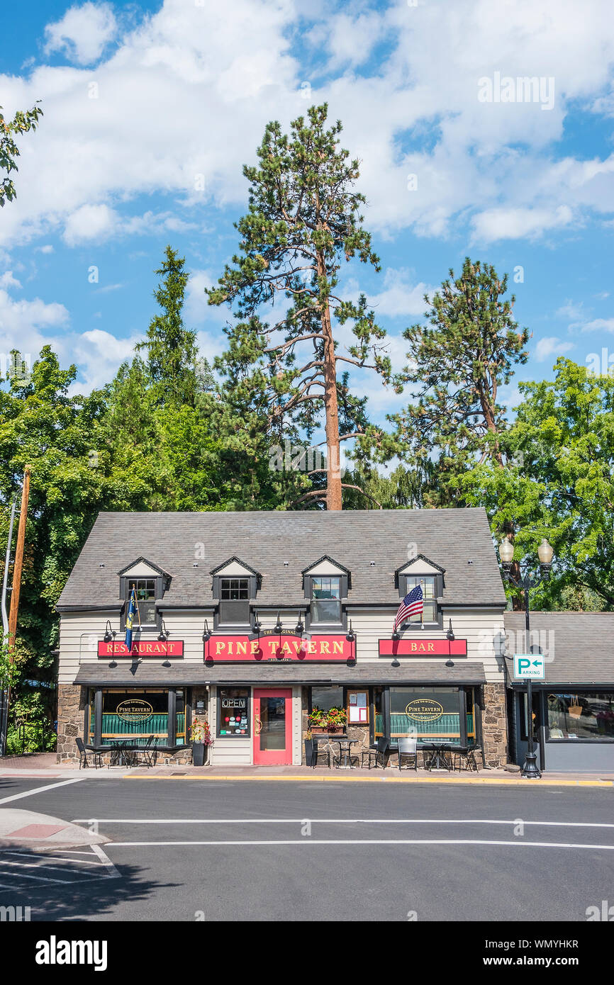 Exterior of the front of the Pine Tavern, Bend, Oregon, a very popular