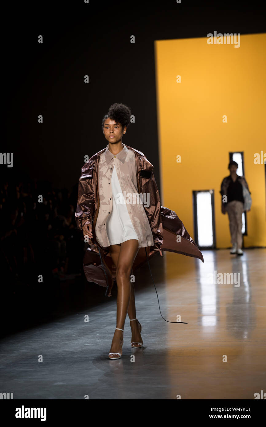 New York, USA. 5th Sep, 2019. Models present creations from the Dirty Pineapple Spring/Summer 2020 collection during the New York Fashion Week in New York, the United States, on Sept. 5, 2019. Chinese brand Dirty Pineapple presented its creations on Thursday. Credit: Michael Nagle/Xinhua Stock Photo