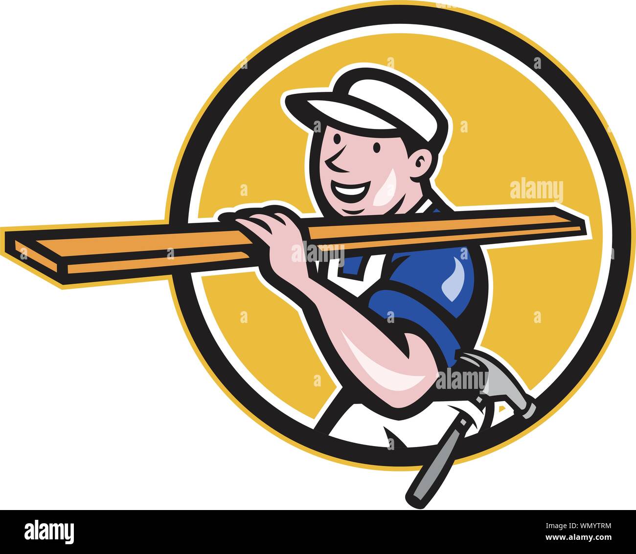 Carpenter Worker Carrying Timber Circle Cartoon Stock Vector Image ...