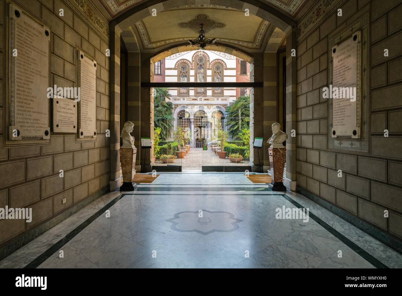 Entrance to Casa di Riposo per Musicisti also called Casa Verdi, old people's home for middle-class singers and musicians, Milan, Lombardy, Italy Stock Photo