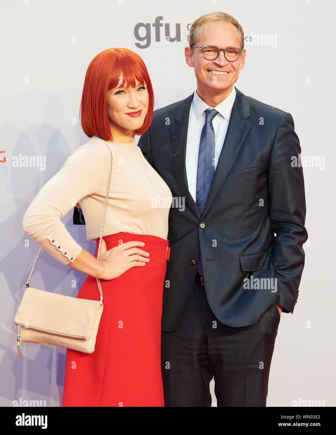 Berlin, Germany. 05th Sep, 2019. Mayor Michael Müller (SPD) is on the carpet with Miss IFA at the IFA opening gala. Credit: Annette Riedl/dpa/Alamy Live News Stock Photo
