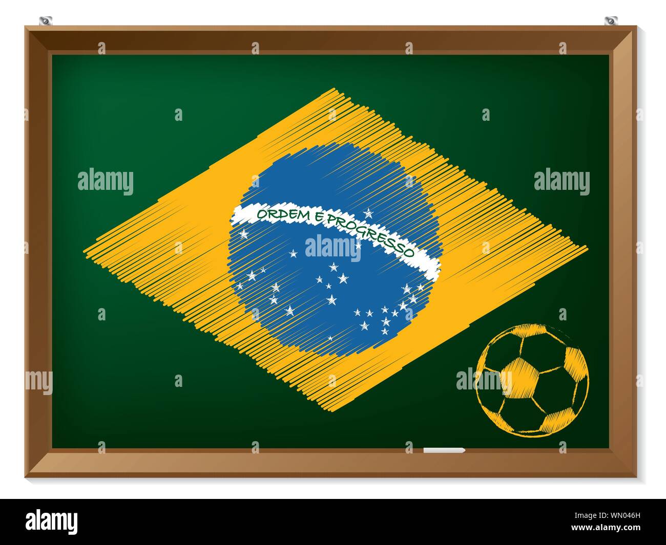 Brasil flag and soccerbal on chalkboard Stock Vector