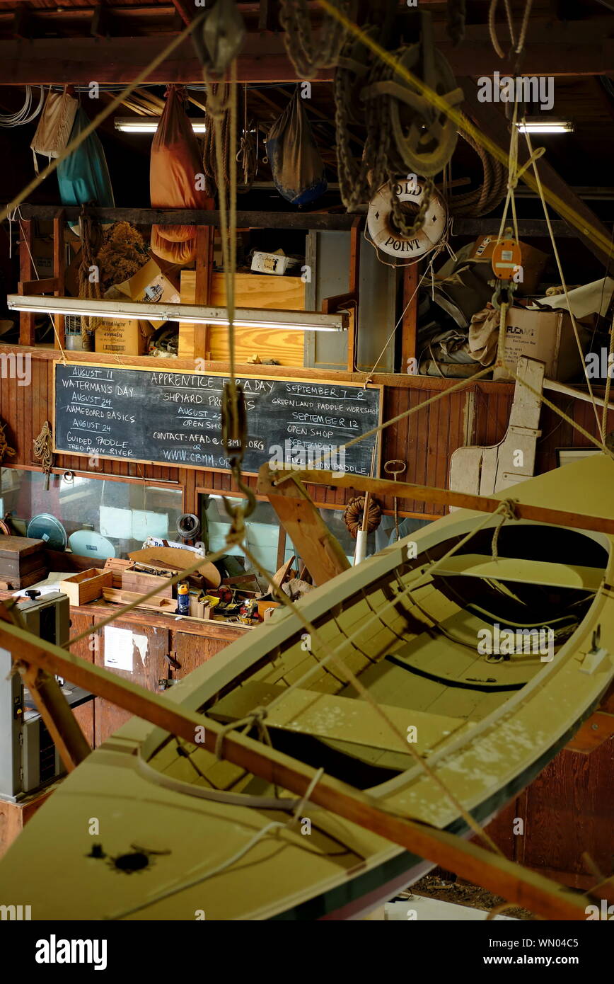 Interior view of the boat builder's shop.  Chesapeake Bay Maritime Museum, St. Michaels, Maryland, United States of America. Stock Photo