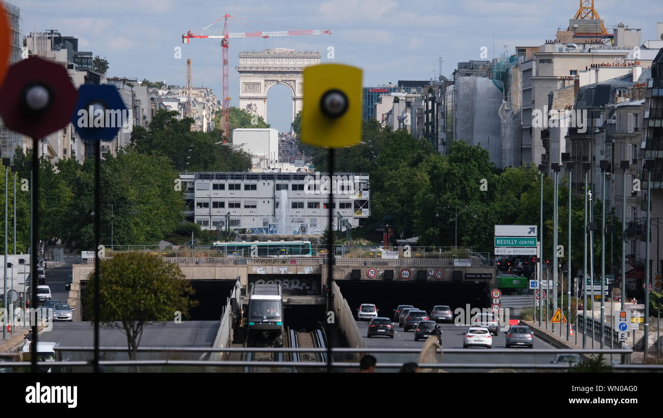 Metro Emerging out of Tunnel with Arc de Triomphe in Background Stock ...
