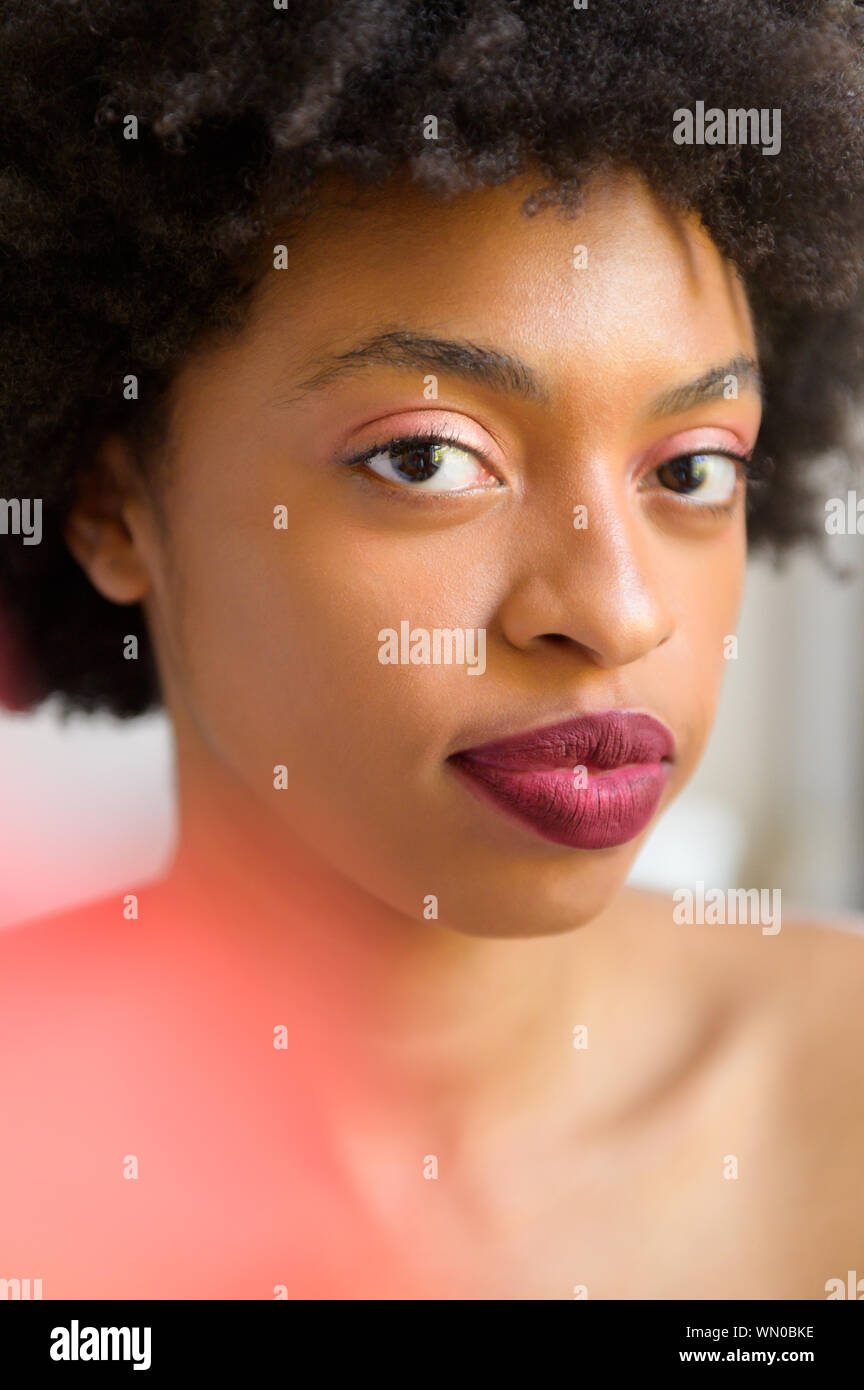 Portrait of young woman wearing lipstick Stock Photo