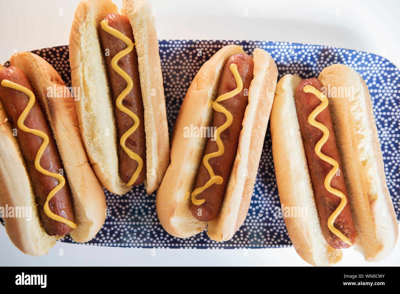 Hot dogs on tray Stock Photo