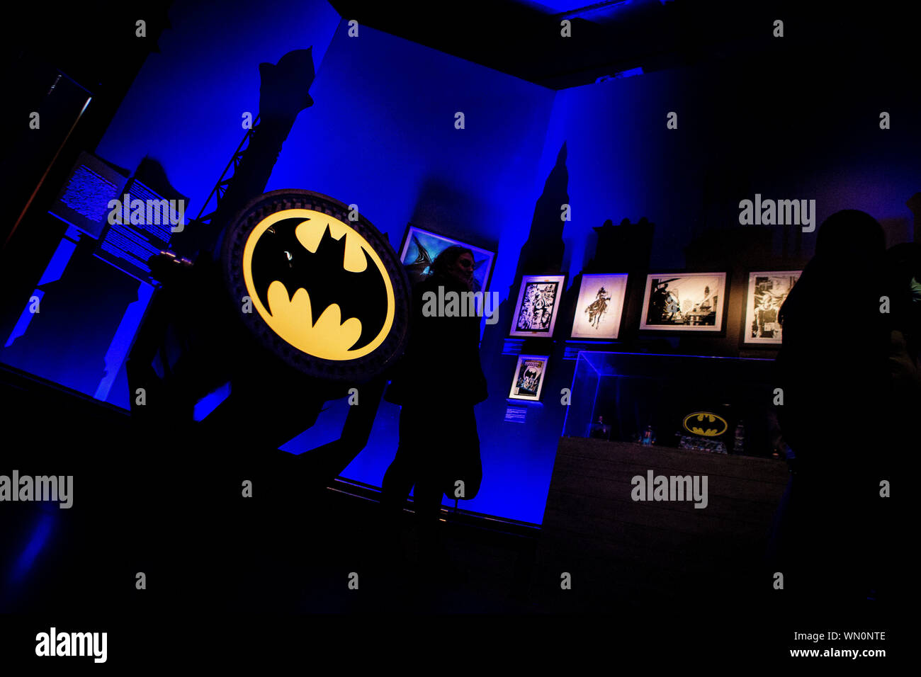 Sao Paulo, Brazil. 5th Sep, 2019. public interest with works in the Batman  80 immersive exhibition that brings together scenography, comic book  collections and other rare items, as well as explanatory texts