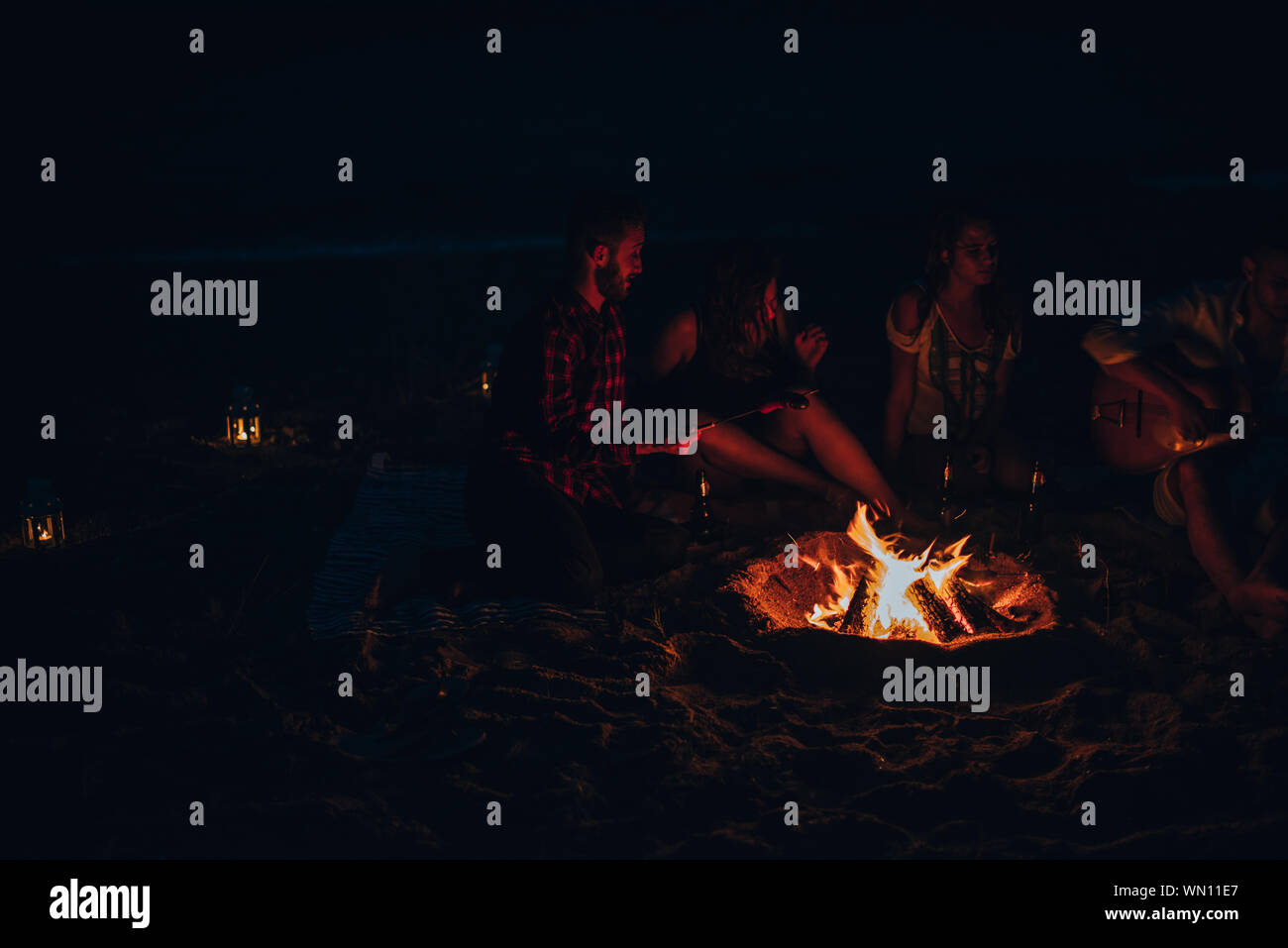 Outdoor Fireplace With Group Stock Photos Outdoor Fireplace With
