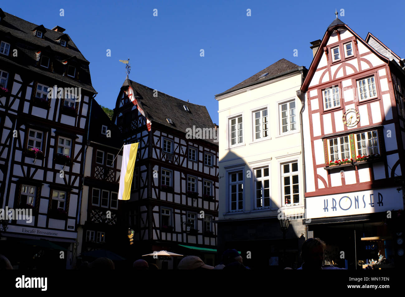 Pretty street scene and Marketplace in Bernkastel-Kues, Germany Stock Photo