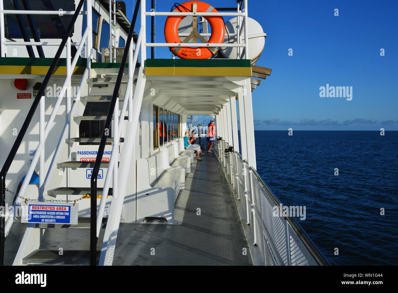The upper passenger deck of the car ferry Croatian as it takes visitors
