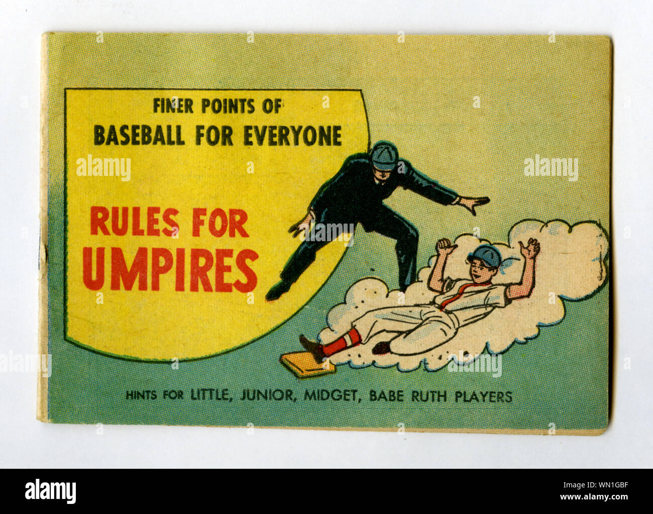 Vintage 1960s era  souvenir booklet about baseball umpires was given out at banks. Stock Photo