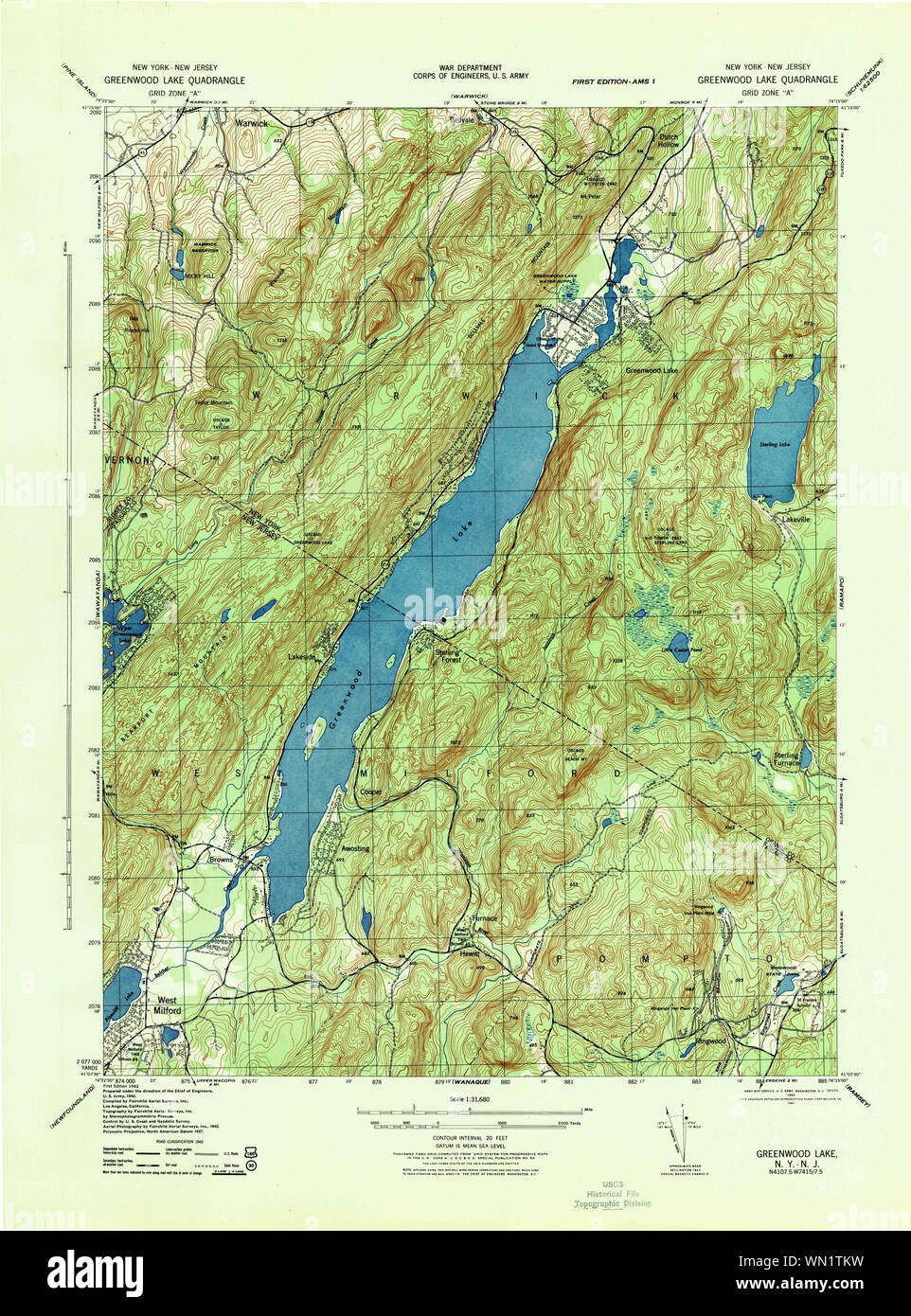 New York NY Greenwood Lake 129632 1943 31680 Restoration Stock Photo