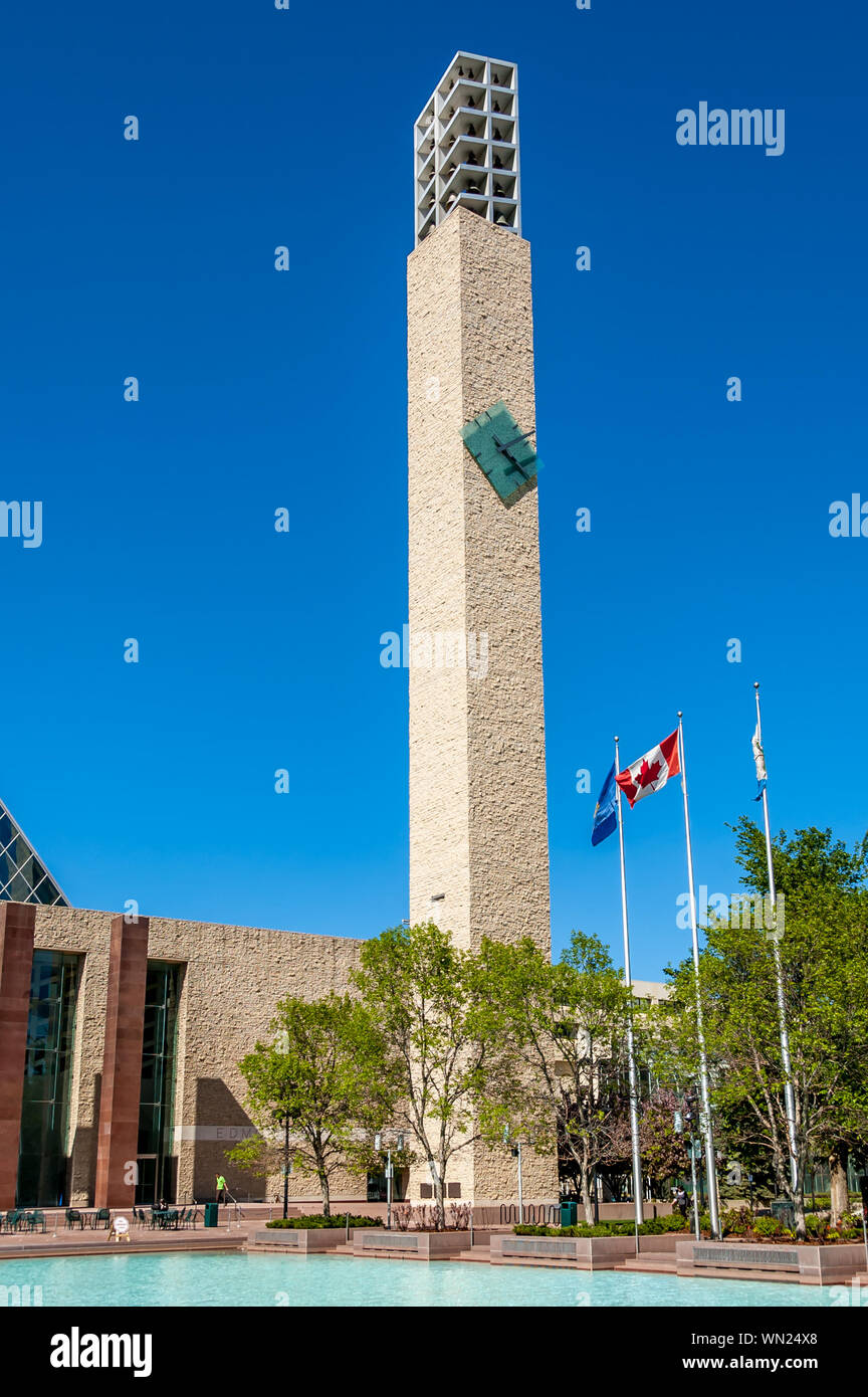 Clock tower and flags at Edmonton's City Hall Stock Photo Alamy