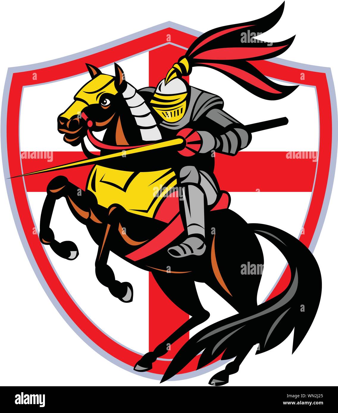 English Knight Lance England Flag Shield Retro Stock Vector