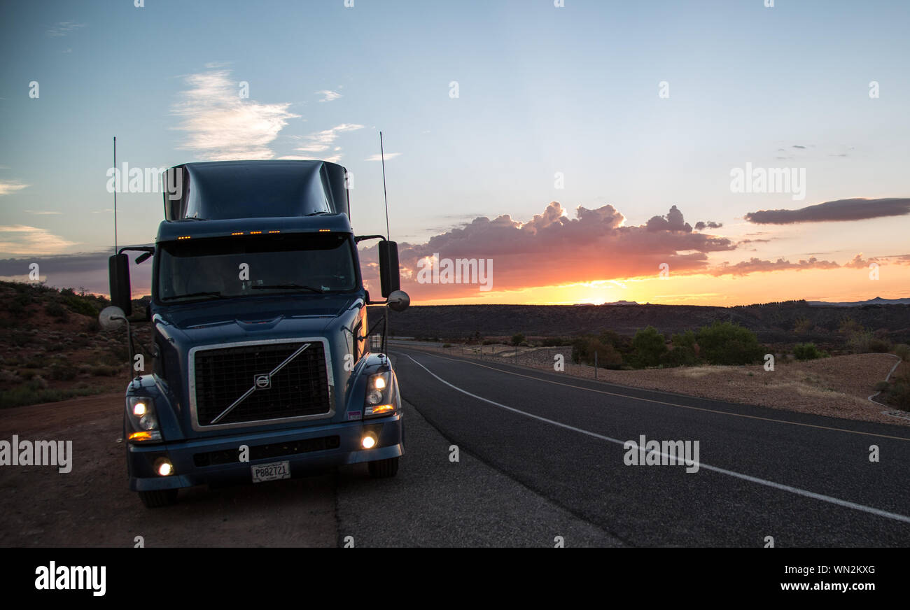Blue Volvo Truck Stock Photo
