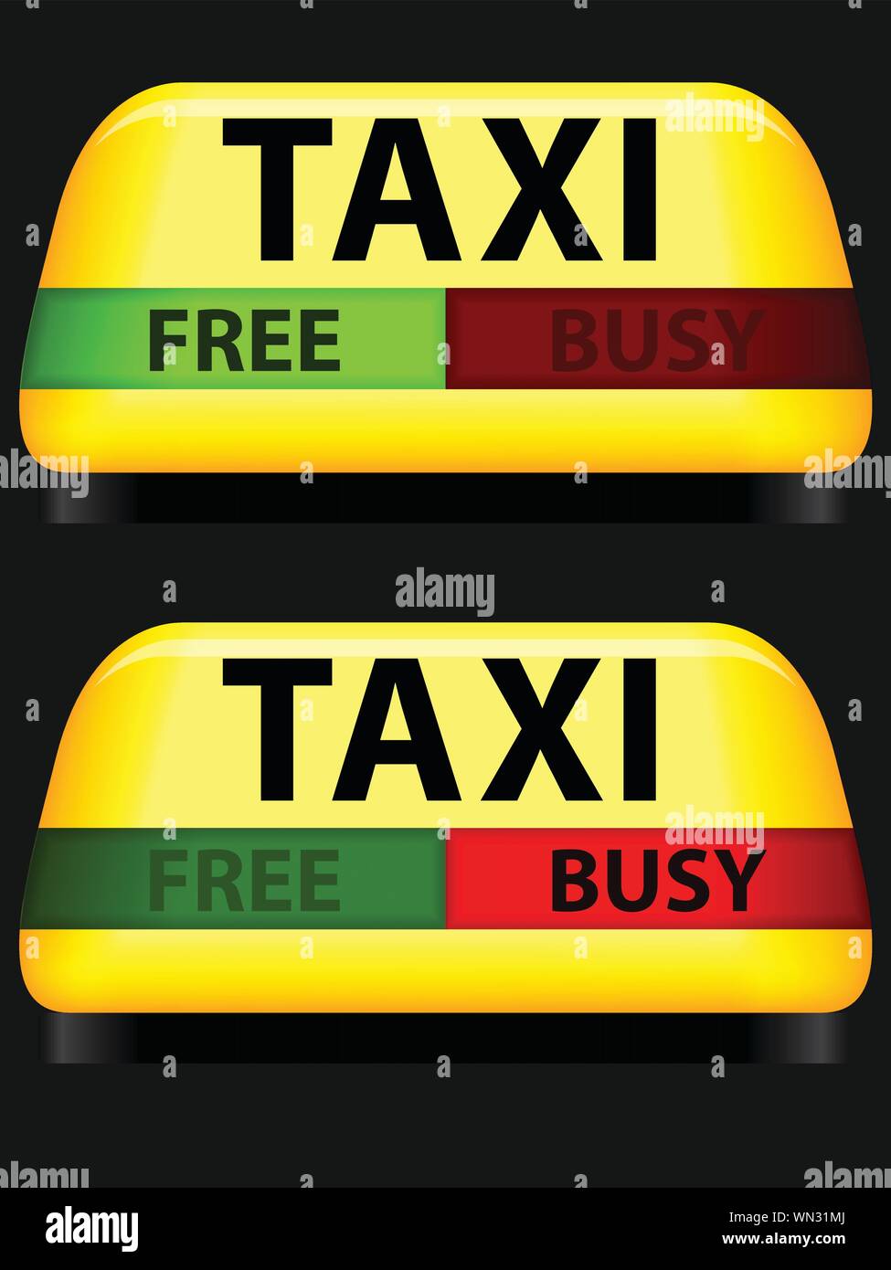 Taxi sign with free and busy lights Stock Vector