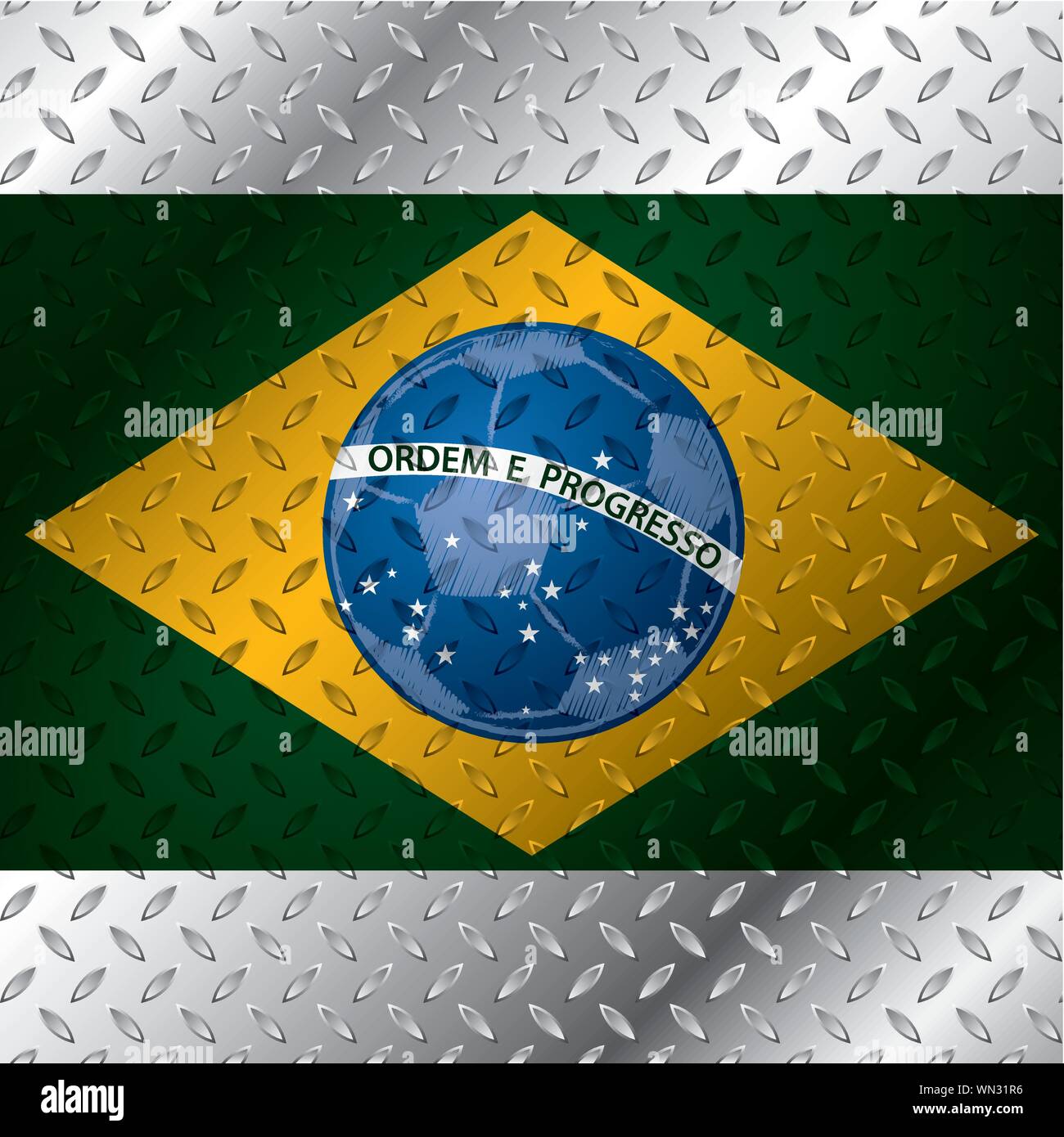 Abstract brasil flag on metallic plate Stock Vector