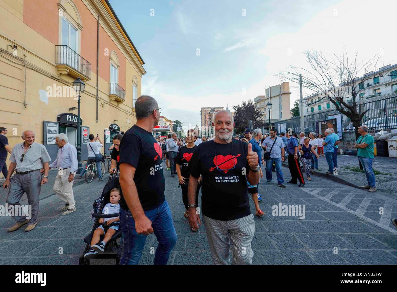 Aversa, Italy. 05th Sep, 2019. Aversa (CE) this afternoon thousands of people from the agri-avian area took to the streets to protest against the land of the fires that pollute the earth. (Photo by Fabio Sasso/Pacific Press) Credit: Pacific Press Agency/Alamy Live News Stock Photo