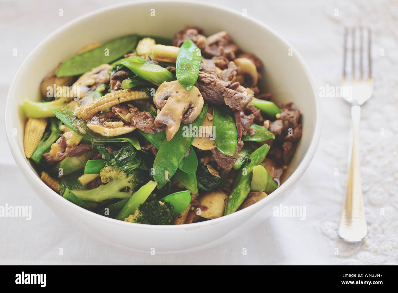 Close-up Of Stirfry In Bowl Stock Photo