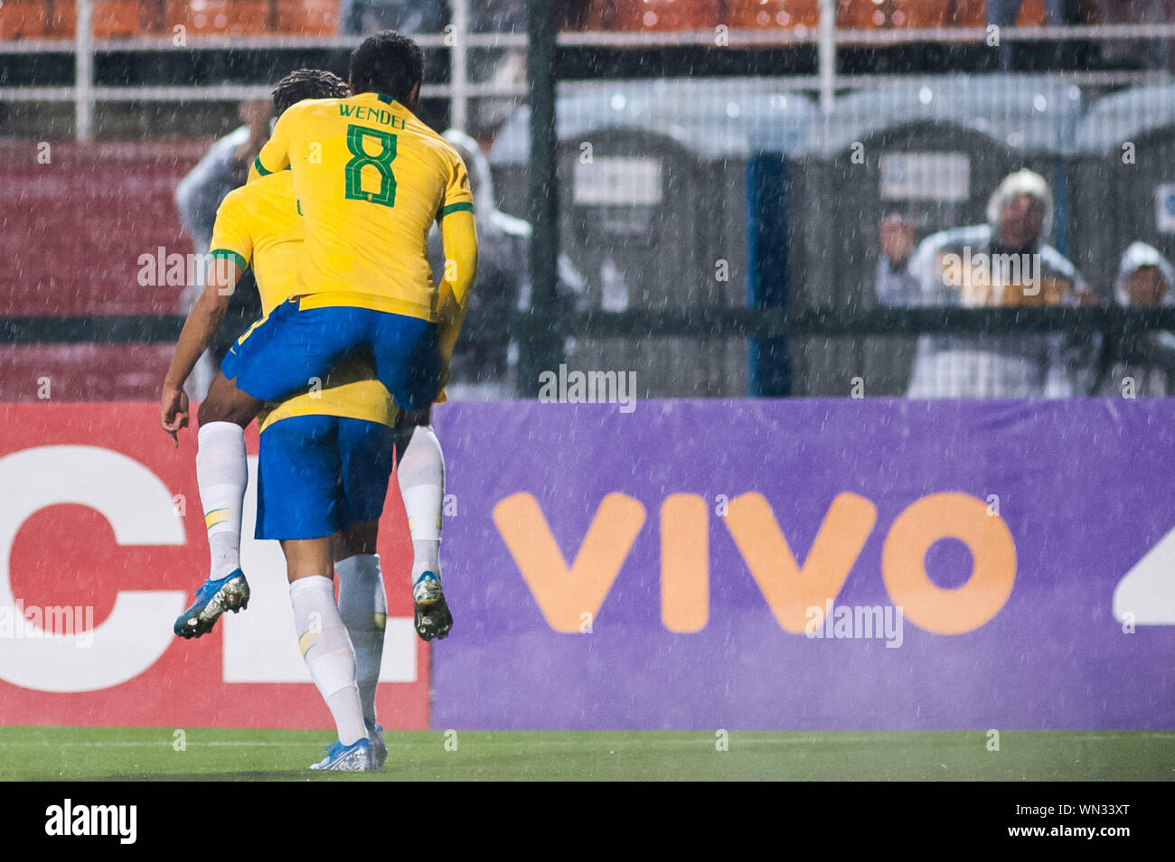 Sao Paulo Sp 05 09 19 Brasil X Colombia Wendel And Matheus Cunha Celebrate Brazil 3goal Durinuring The Match Between The Brazilian Olympic Team And The Colombia U 23 National Teamd At Pacaembaembu Stadium Sao Paulo Sp 05 09 19 Brasil X Colombia Wendel And Matheus Cunha Celebrate Brazil 3goal Durinuring The Match Between The Brazilian Olympic Team And The Colombia U 23 National Teamd At Pacaembaembu Stadium