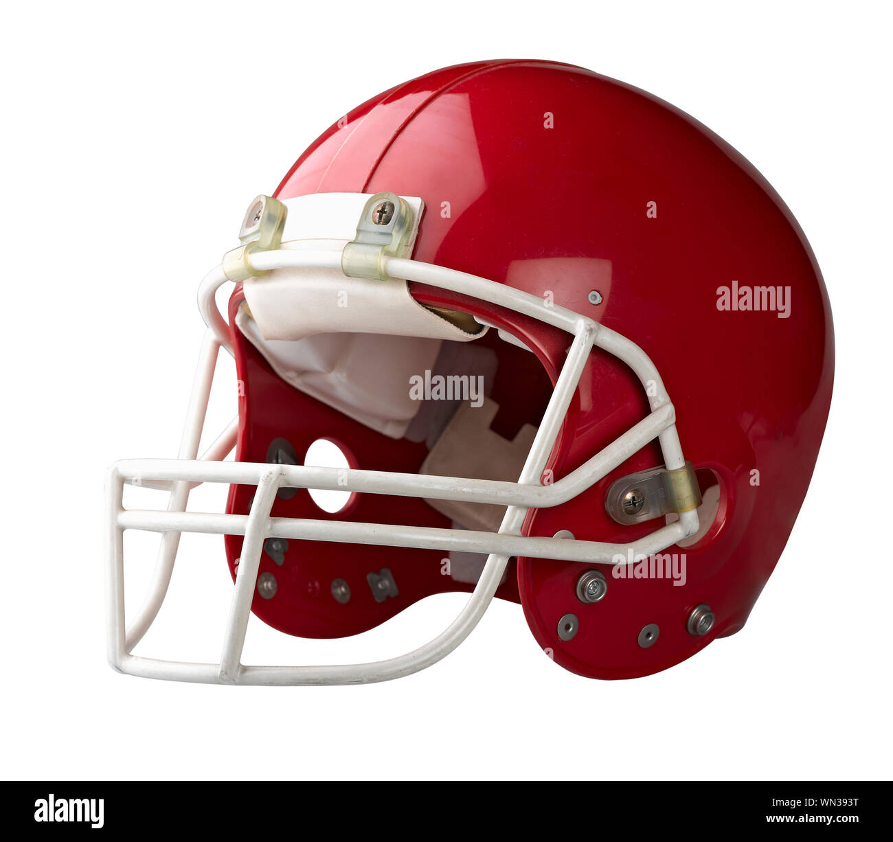 Close-up Of Red Sports Helmet On White Background Stock Photo