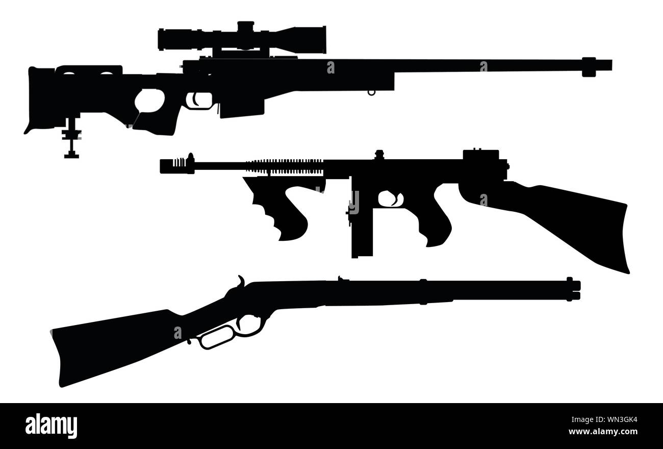 Silhouette machine gun Cut Out Stock Images & Pictures - Alamy