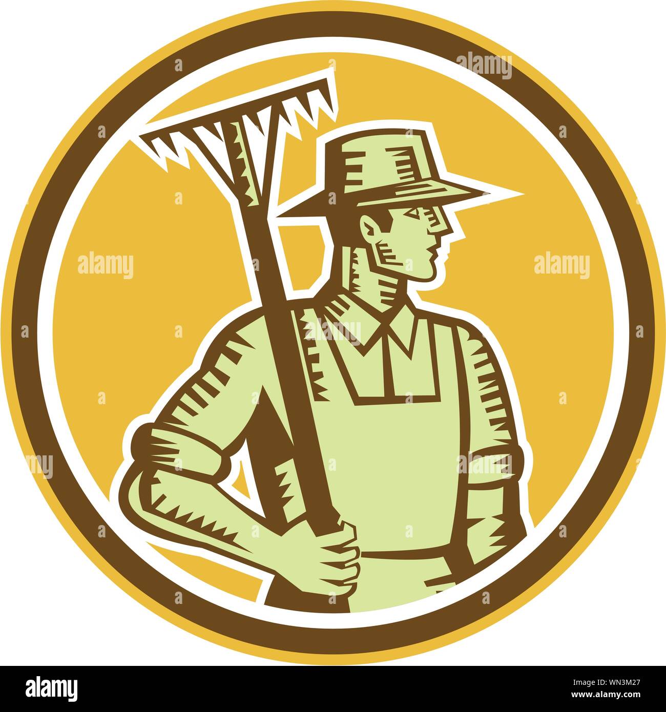Organic Farmer Rake Woodcut Retro Stock Vector Image & Art - Alamy