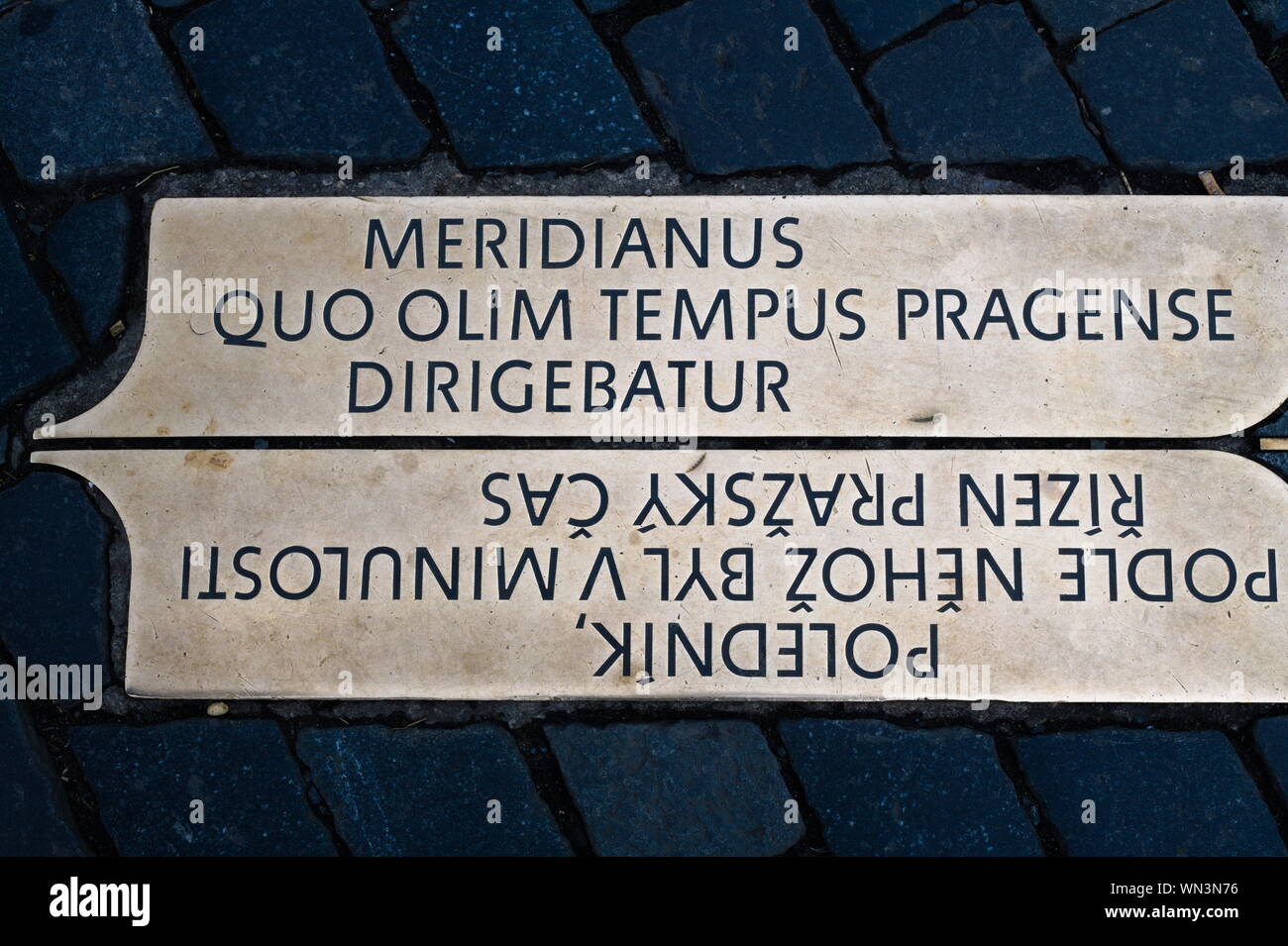 Meridian marker in Prague, Czech Republic Stock Photo