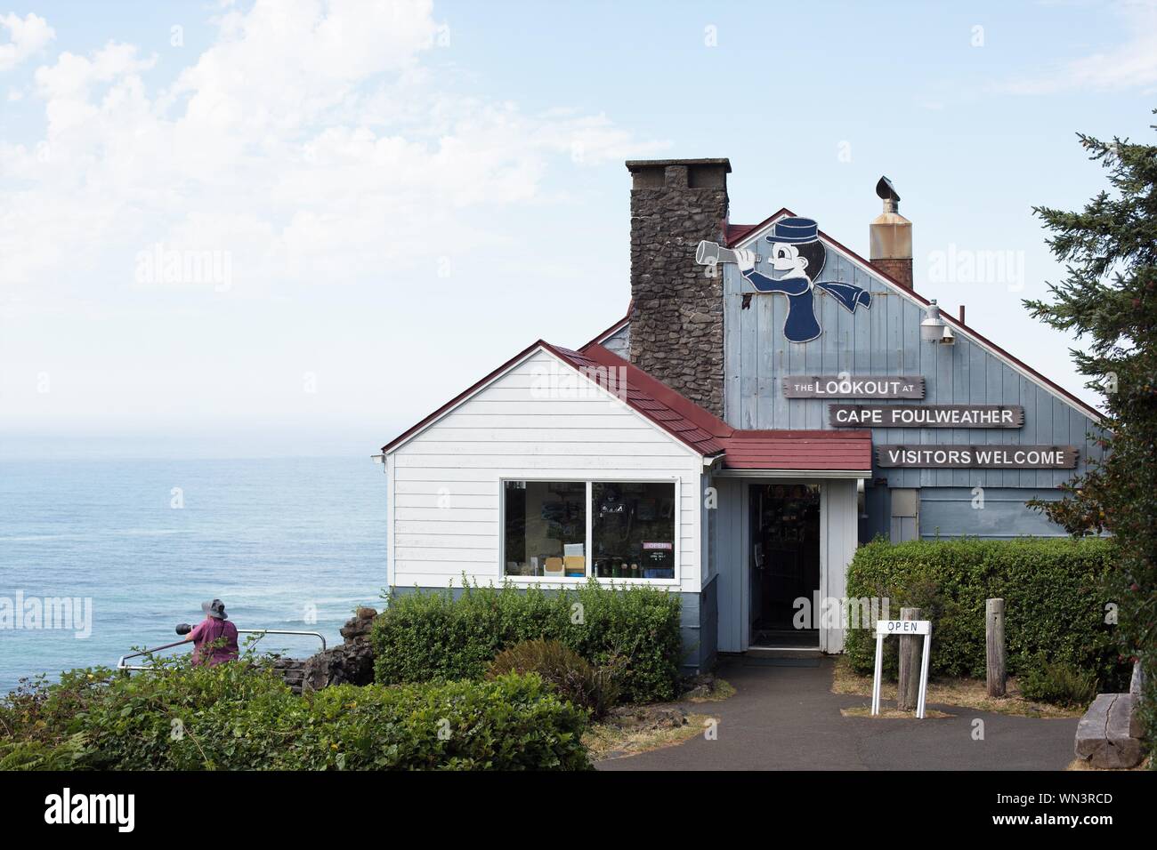 The visitor center at Cape Foulweather on the coast of Oregon, USA. Stock Photo