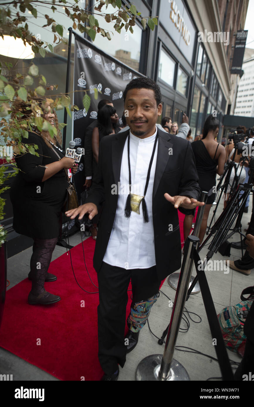 Newark, New Jersey, USA. 5th Sep, 2019. Artist KHALIL KAIN, appears on the red carpet at the 4th annual Newark International Film Festival (NewarkIFF) in Newark, New Jersey. Kain, Known for the movie 'Juice'', is also a poet, and will be performing his spoken word with a live band later this year in Brooklyn. The NewarkIFF which runs from September 4-9, 2019, will be showing short and feature films, documentaries, 24 hour film competition, master classes of drone workshops, improv class, celebrity headshots and writing for the 'Big Screen'' are some of the featured topics. (Credit Im Stock Photo
