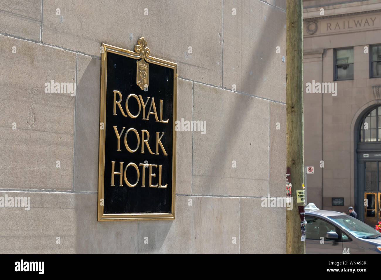 Royal York Hotel sign on the side of the famous luxury hotel in downtown Toronto. Stock Photo
