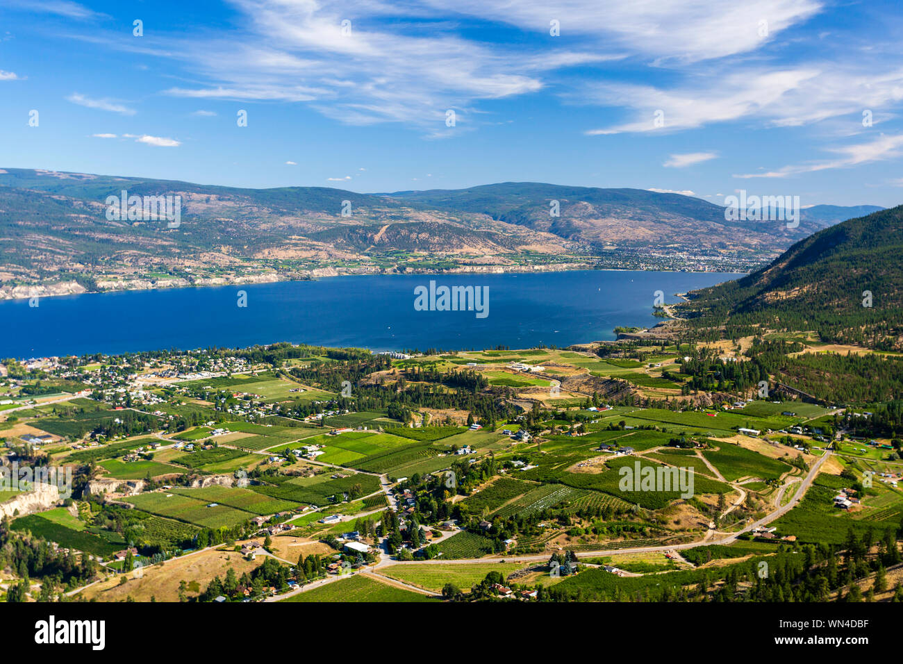 View of agricultural fields, vineyards, and Okanagan Lake from Giants ...